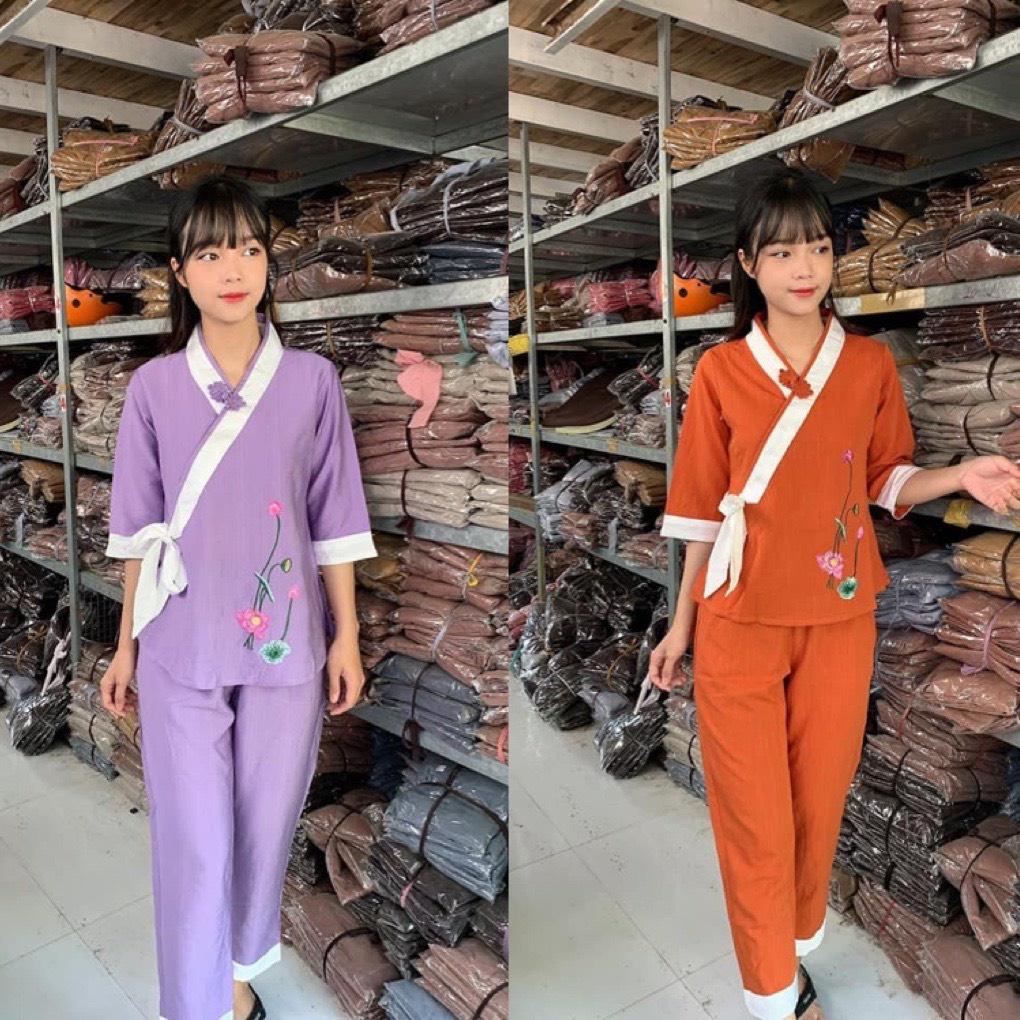 ĐỒ LAM ĐI CHÙA Set Đồ Lam Đi Chùa Cao Cấp Sen Vải Tơ