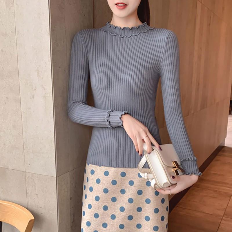 Áo Sweater dệt kim tay dài cổ lọ thiết kế màu trơn thanh lịch