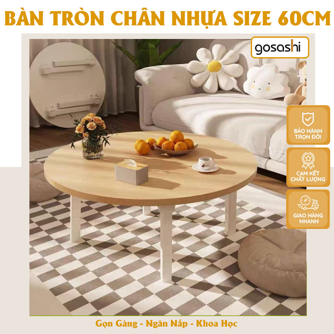 Bàn Tròn Mặt Gỗ MDF 60X60X30cm Chân Nhựa Chắc Chắn Làm Bàn Ăn, Bàn Làm Việc Đa Năng, Ngồi Học, Decor Phòng Siêu Đẹp