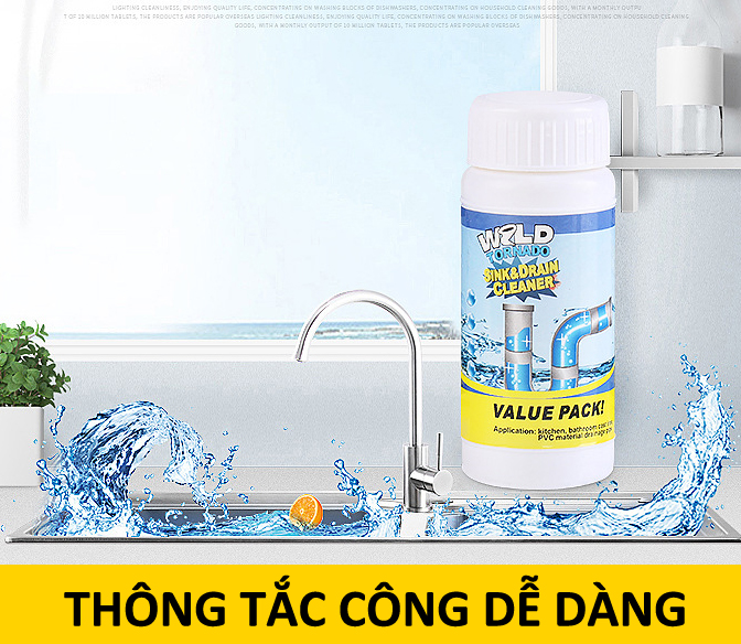 Bột Thông Tắc Cống Cực Mạnh-Bột Thông Bồn Cầu, Thông Tắc Ngẽn Cống, Lavabo-110G