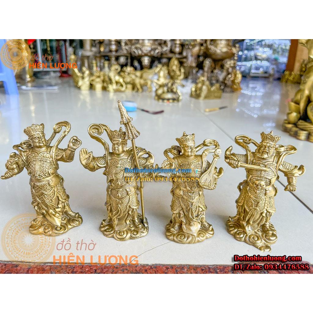 Bộ Tượng Phật Tứ Đại Thiên Vương Màu Vàng Bằng Đồng Đẹp Cao 12cm
