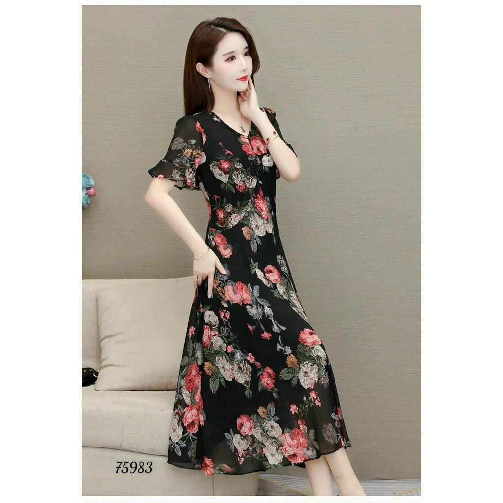 ĐẦM LỤA DÁNG XÒE HỌA TIẾT HOA VÔ CÙNG XINH