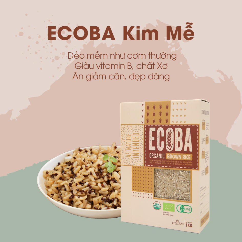 Gạo lứt nâu hữu cơ cao cấp/ECOBA Kim Mễ 1kg - Gạo lứt giảm cân - Cơm ngon mềm dẻo