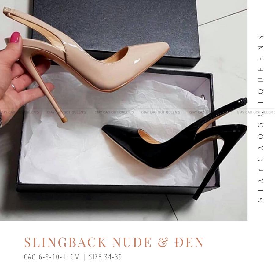 Giày Sandal Cao Gót Nữ Màu Da Dáng Slingback Dự Tiệc, Giày Nữ Thời Trang Cao Cấp Mũi Nhọn Hở Gót Cao 8-10-11cm