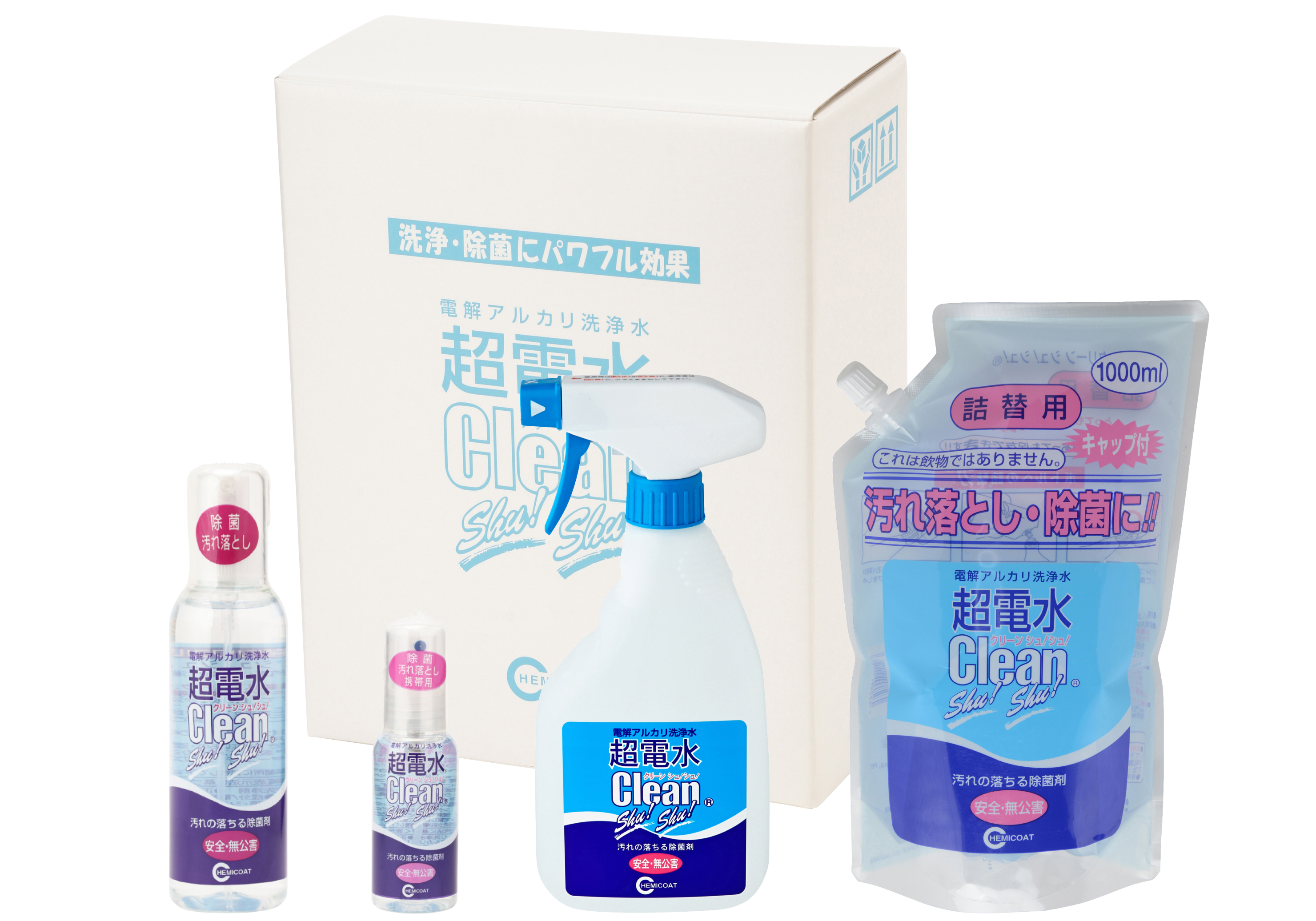 Nước diệt khuẩn ion kiềm CLEAN SHU! SHU! Túi tiết kiệm 1000mL Làm sạch - Diệt khuẩn - Khử mùi bề mặt đồ gia dụng, nội thất ô tô từ Nhật Bản