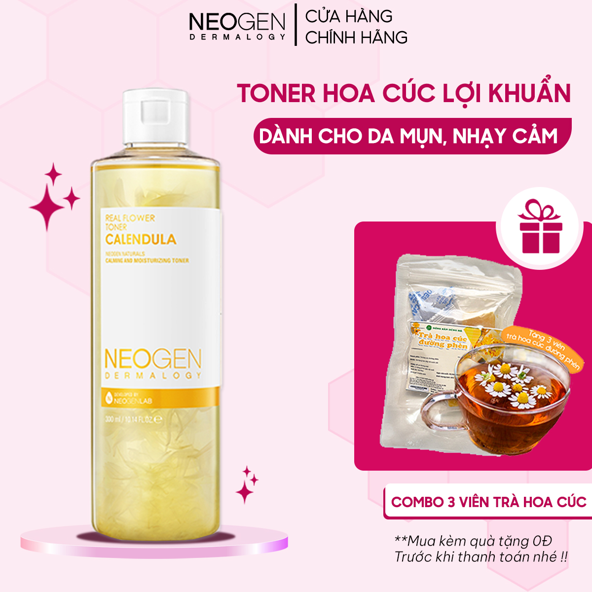 Toner Hoa Cúc Cân Bằng Lợi Khuẩn, Làm Dịu, Siêu Cấp Ẩm Cho Da Mụn Nhạy Cảm Neogen Dermalogy 300ml