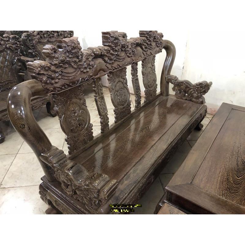 Bộ Bàn Ghế Tam Sư Nghê Ba Đầu Gỗ Mun Đuôi Công