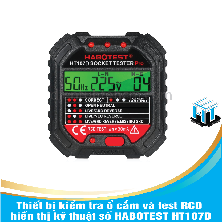 Thiết bị kiểm tra ổ cắm và test RCD hiển thị kỹ thuật số HABOTEST HT107