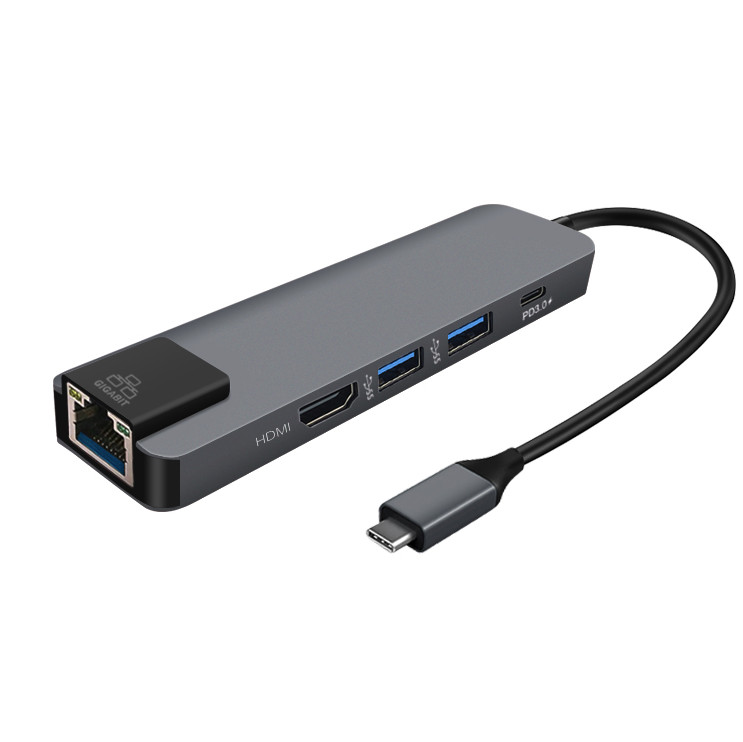 Hub USB Type C 5 in 1 To HDMI, RJ45, 2 x USB 3.0, USB Type C - Màu Ngẫu Nhiên (F1)