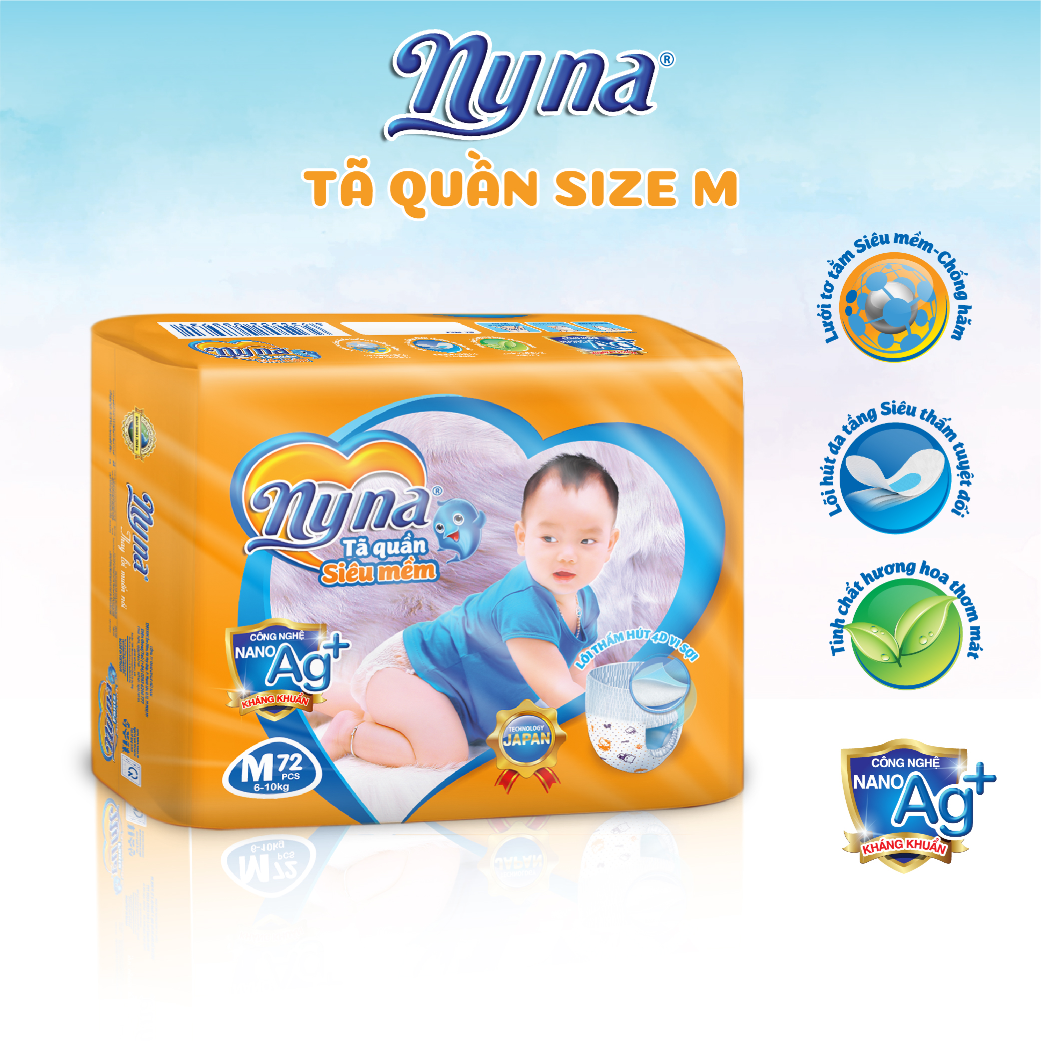 Tã Quần Siêu Mềm Siêu Thấm Đủ Size M 72 Miếng Bỉm Quần Nyna Chính Hãng