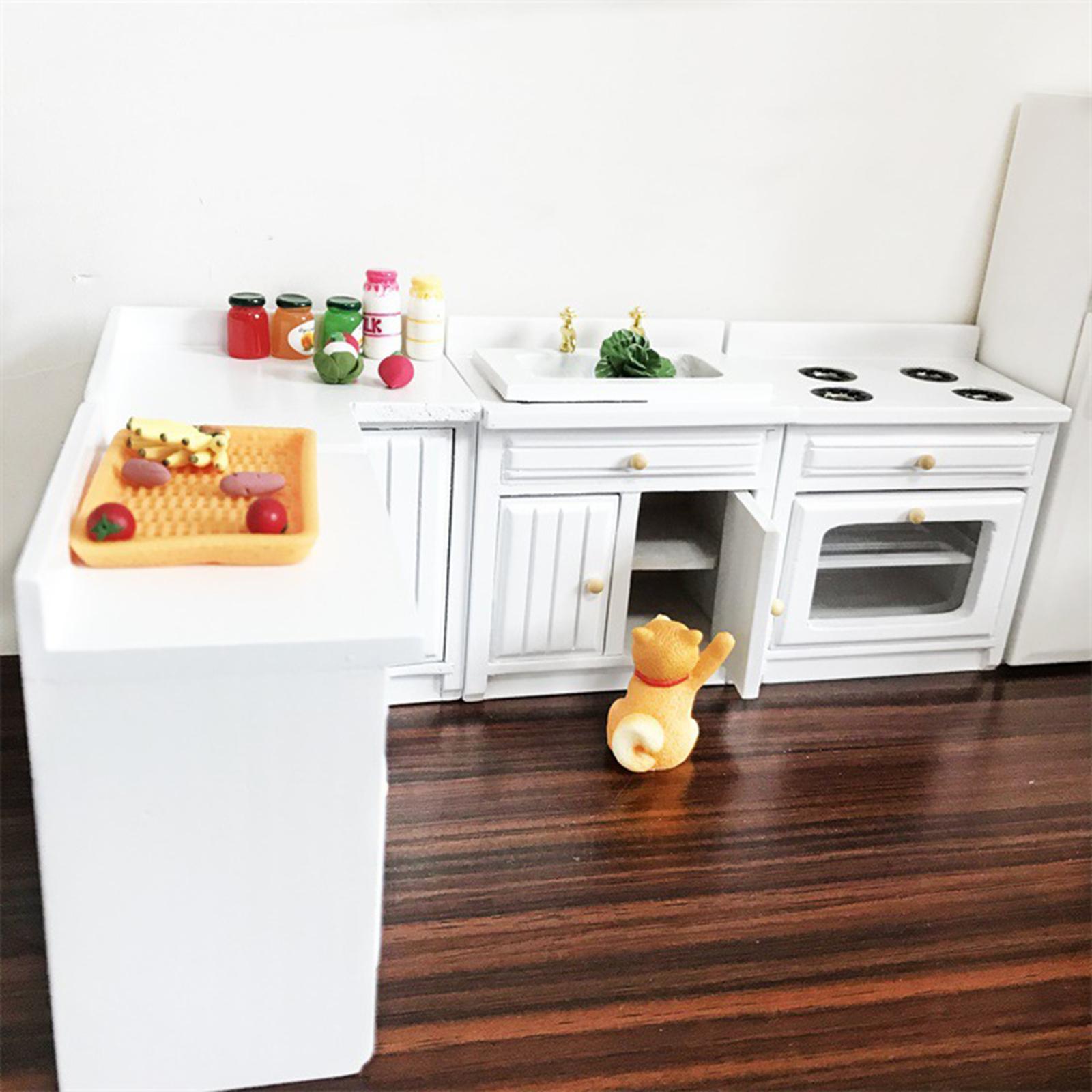 1/12 Scale Dolls House Miniature White Modern Kitchen Set Simulation Model