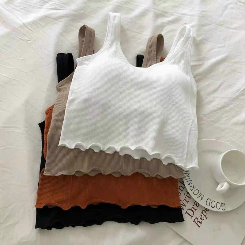 [HÀNG QUẢNG CHÂU] ÁO BA LỖ VIỀN SÓNG GÂN TĂM áo croptop sát nách CÓ ĐỆM NGỰC nhiều màu lựa chọn chất cotton thun cao cấp