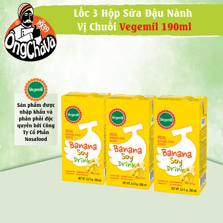 Combo 3 Hộp Sữa Đậu Nành Hương Vị Chuối Vegemil 190ml