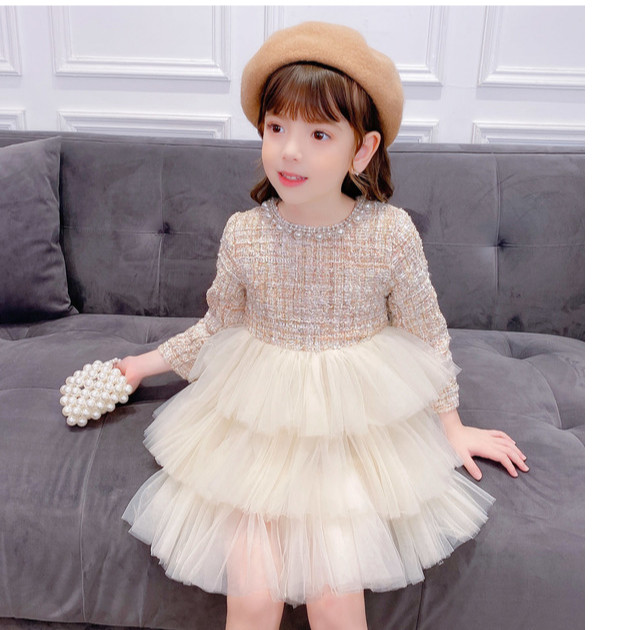 Váy dạ công chúa phối ren bé gái 3-8 tuổi