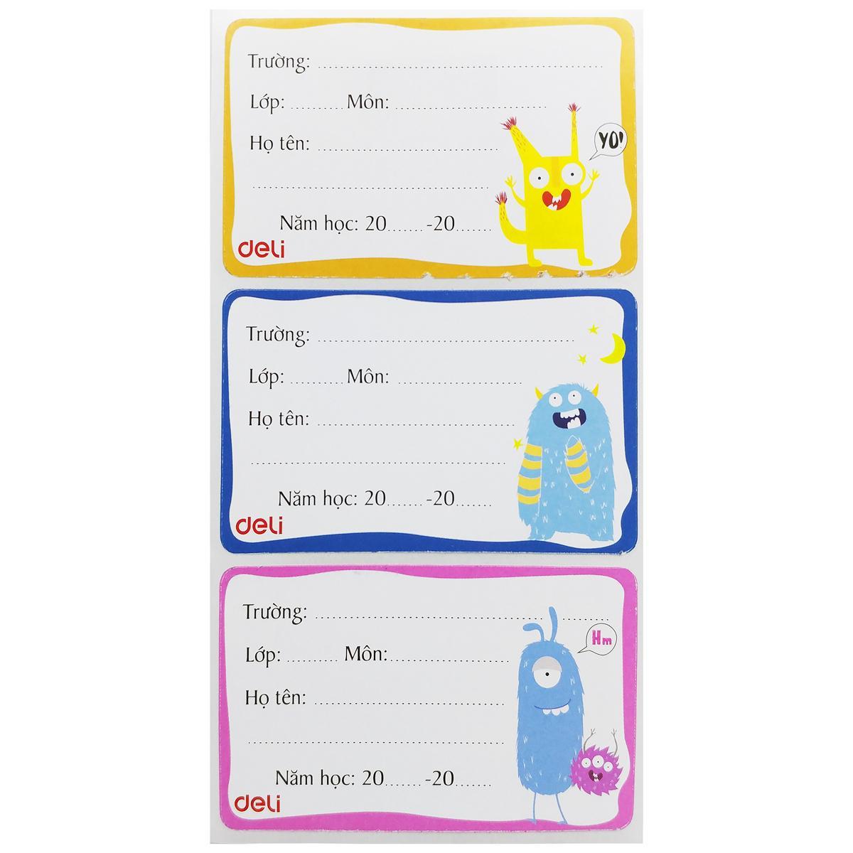 Nhãn Vở Học Sinh 3 Ô - Deli CA900 (12 Nhãn) - Mẫu 1