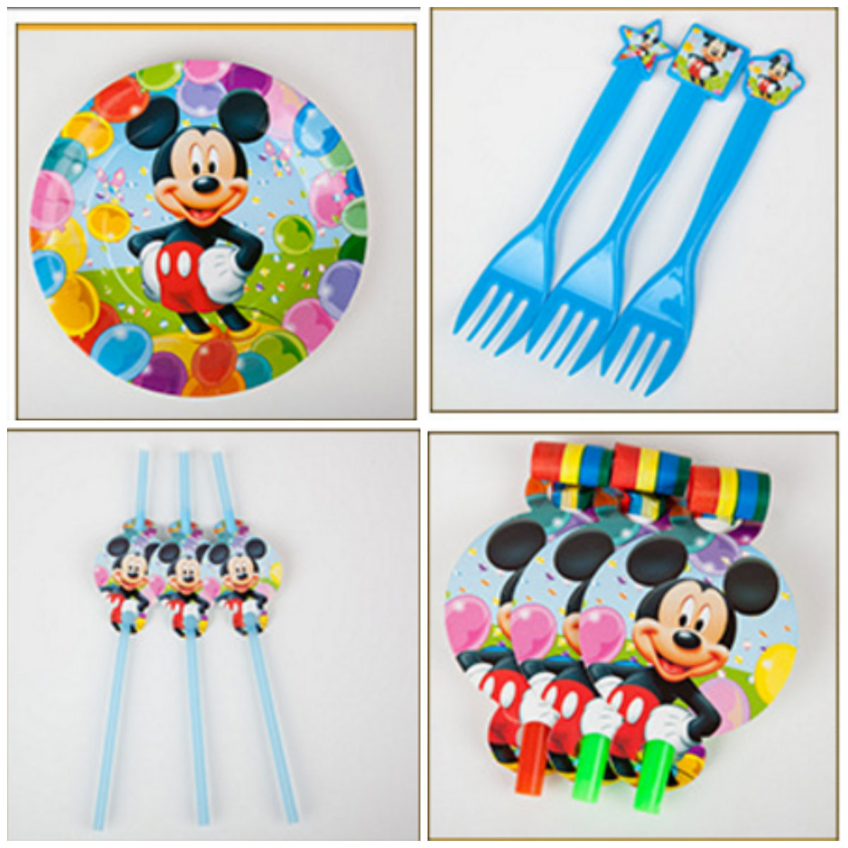 Set trang trí sinh nhật 16 món đầy đủ cho bé chủ đề Mickey màu xanh