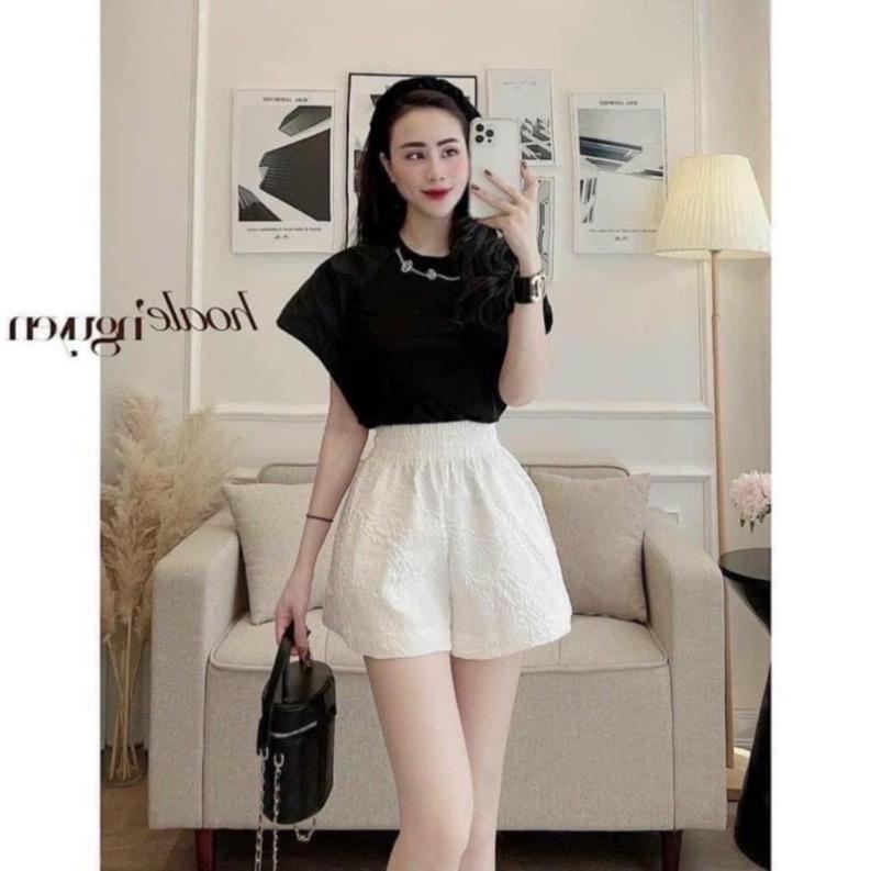 Quần Short Đùi Nữ Dập Nổi 3D Xốp Phồng CHIPY Cao Cấp Short Ống Rộng Sọt Lưng Thun Cạp Cao Sooc Ngắn Unisex Trắng Đen Xám