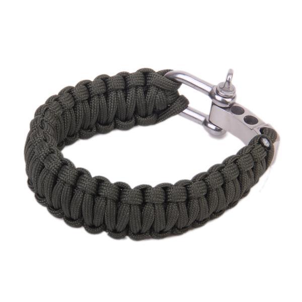 Outdoor Camping Parachute Lanyard Stainless Steel Shackle Survival Bracelet Army Green