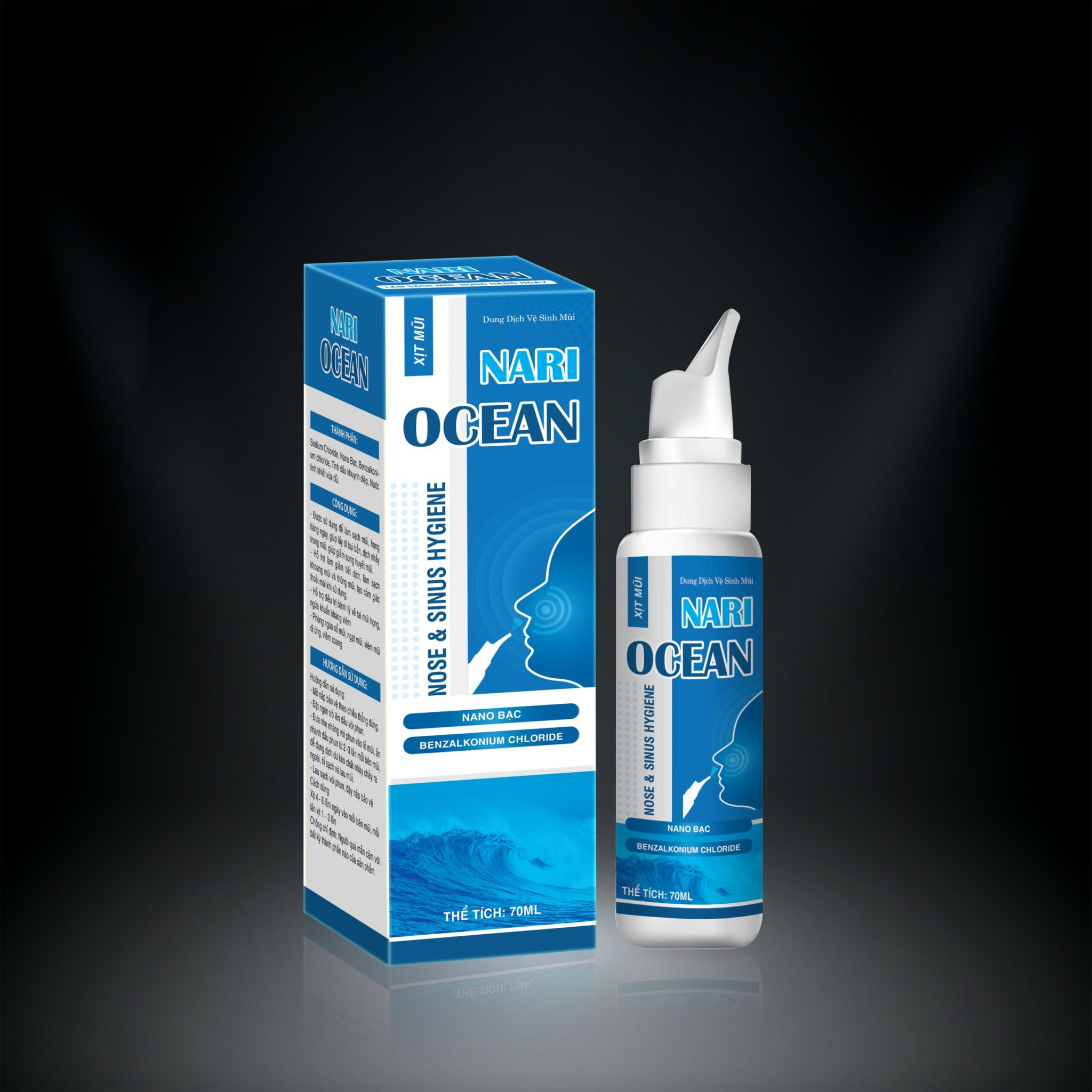 Xịt mũi Ocean chính hãng Nari với Nano Bạc và tinh dầu khuynh diệp giúp sạch vi khuẩn vi nấm đường hô hấp Giảm tiết dịch mũi , giúp khoang mũi thông thoáng , dễ thở , duy trì độ ẩm cho niêm mạc mũi lọ 70 ml