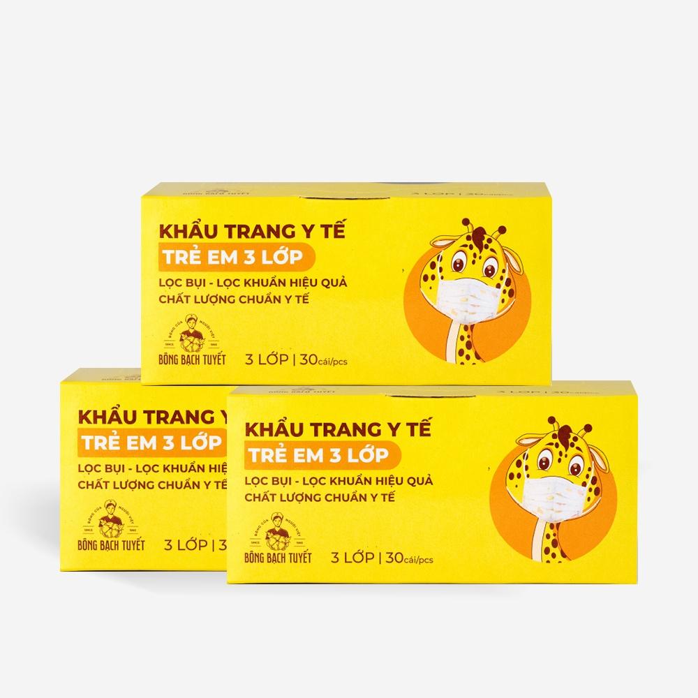 Combo 3 Hộp Khẩu trang Bông Bạch Tuyết 3 lớp Trẻ Em 6 -11 tuổi (30 cái/ hộp)