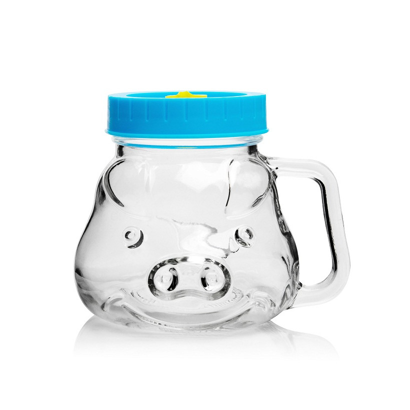 Ly Cốc Thủy Tinh Con Heo Nắp Nhựa ABS Camdaco 480 ml