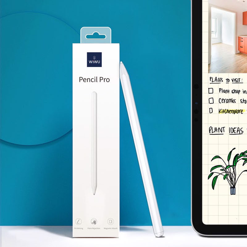 Bút cảm ứng stylus chống tì tay cho iPad WiWu Pencil Pro (viết vẽ nghiêng hơn 60 độ, chống tì tay như Apple Pencil, hút nam châm) - Hàng chính hãng