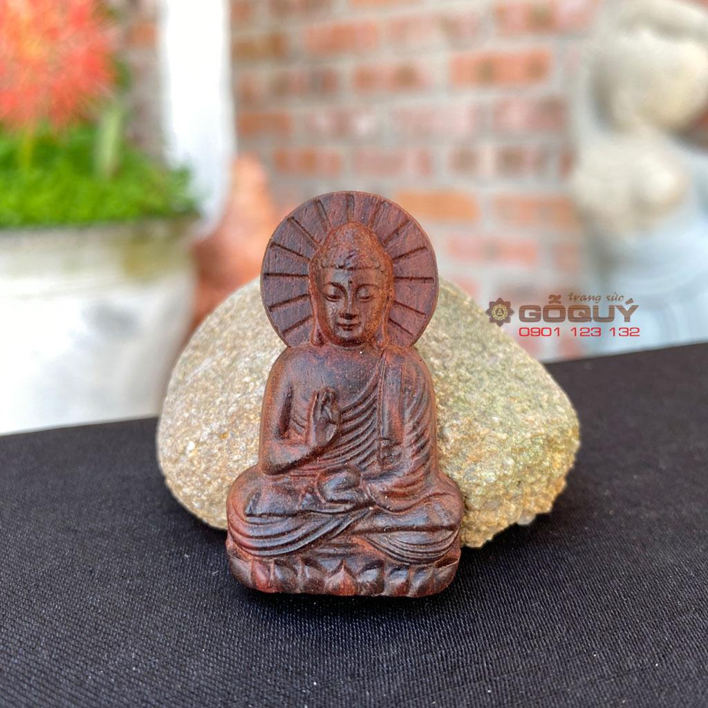 Mặt dây chuyền Phật gỗ trắc ngồi đài sen