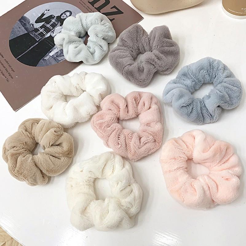 Dây buộc tóc, cột tóc Scrunchies co giãn nhung lông mềm mịn nhiều màu thời trang cho nữ