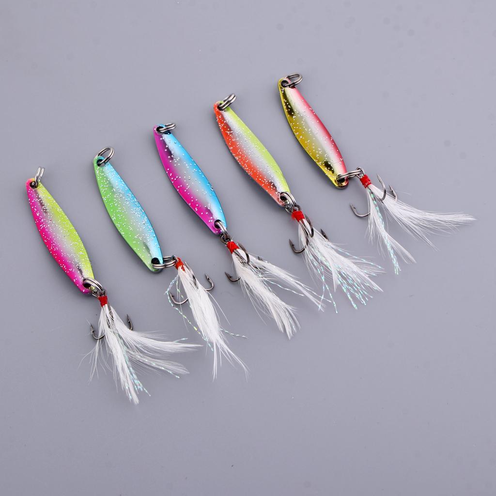 5pcs Spoons Hard Fishing Lures Treble Hook Salmon Bass Metal Fishing Baits Spinnerbaits