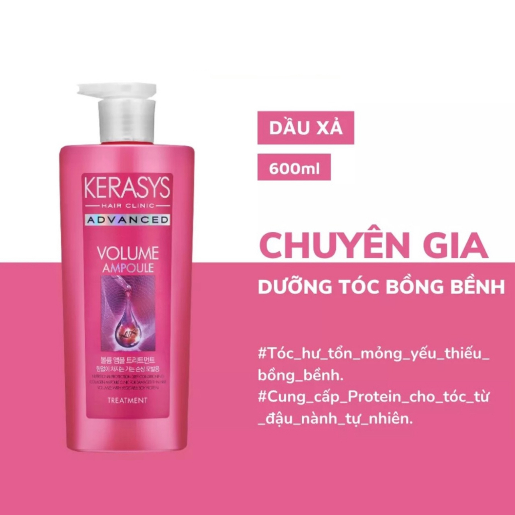 Dầu Gội, Xả Kerasys Advance Giúp Tóc Suôn Mượt , Làm Sạch Da Dầu , Giữa Ẩm , Chăm Sóc Tóc Từ Sâu Bên Trong 600ml