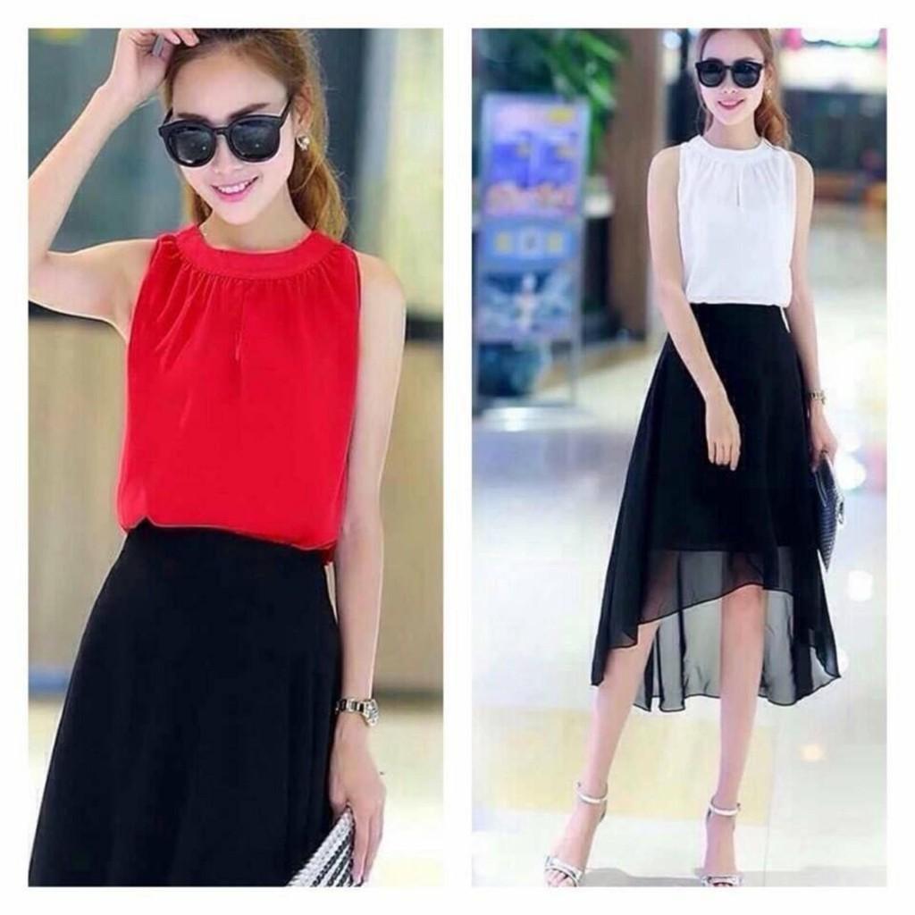 Aó Kiểu Cổ Tròn Nhúng Đỏ