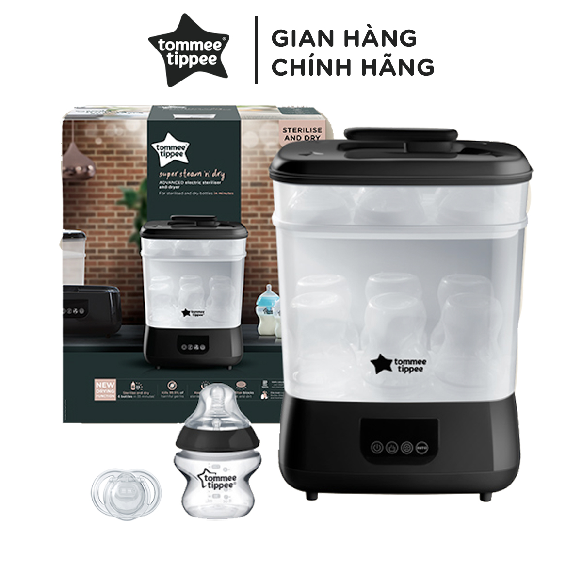 Máy tiệt trùng hơi nước và sấy khô Tommee Tippee Steri-Dry_Set màu Đen