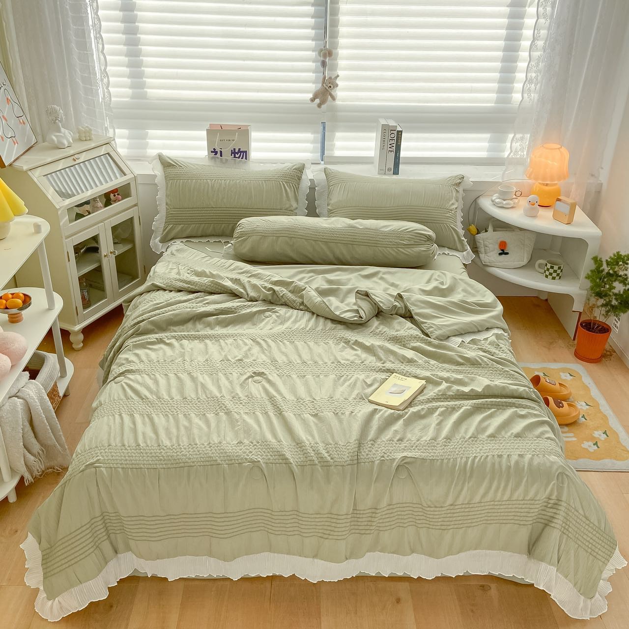 Bộ chăn ga gối 5 món cotton đũi bèo mềm mịn, thoáng mát