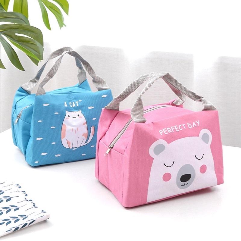 Túi Đựng Cơm Trưa Bằng Vải CANVAS 21*17*15cm Hình Động Vật Dễ Thương