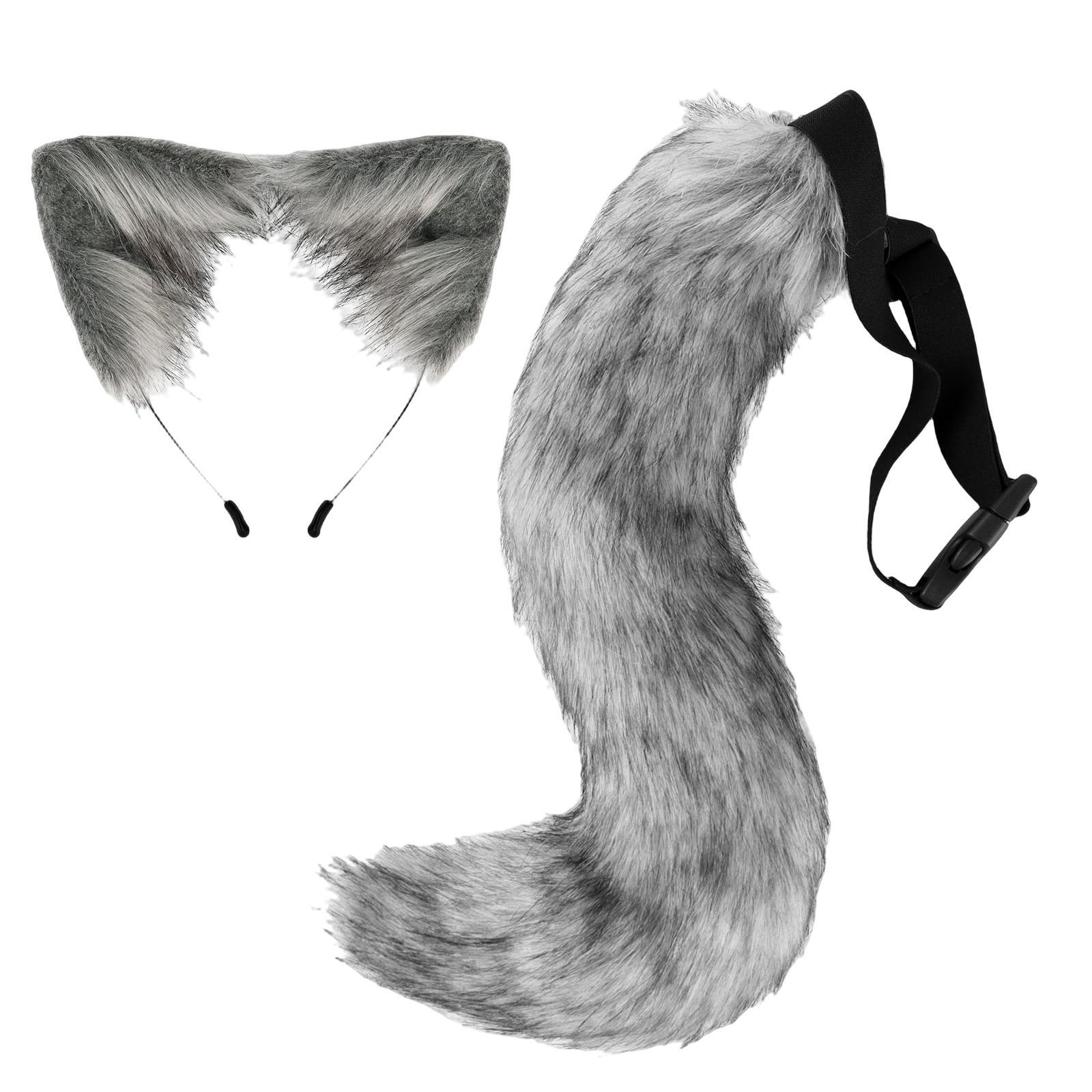 Fox Ears Hair Hoop Costume Fancy Dress Faux Fur Long Tail for Party Birthday Stage Shows