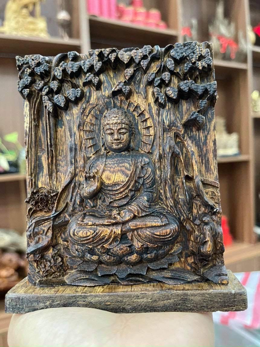 Tượng phật A Di Đà phong thủy gỗ trầm hương sánh chìm tự nhiên cầu bình an, may mắn, sức khoẻ và tài lộc để bàn làm việc, taplo xe ô tô
