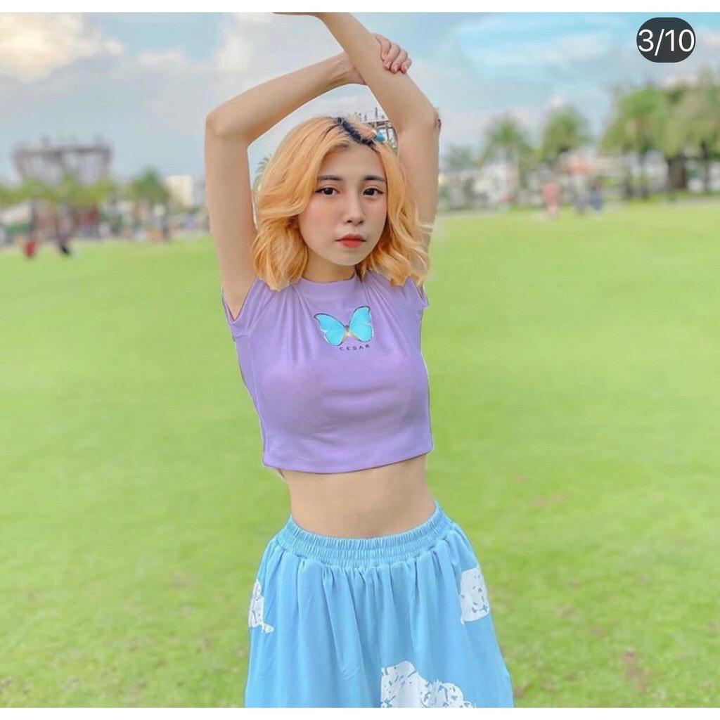 Áo croptop thêu hình bướm nhỏ