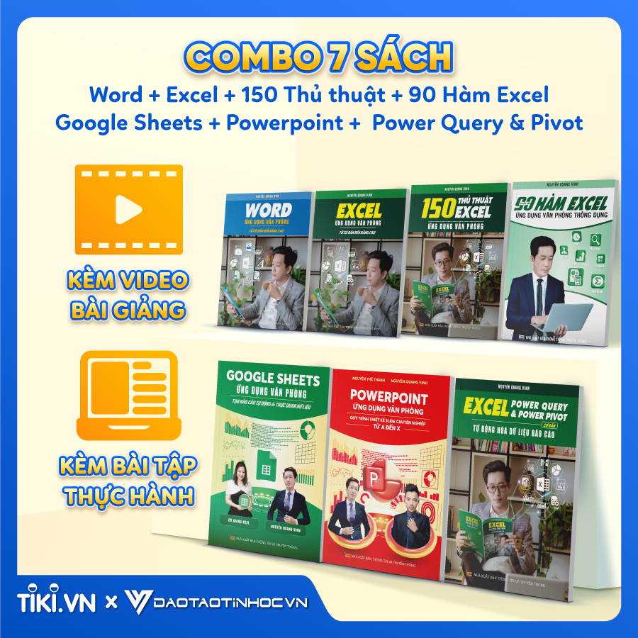 Combo 7 sách Word - Excel - Powerpoint - Google Sheet - 150 TT - Power Query - 90 Hàm Excel ĐÀO TẠO TIN HỌC Ứng Dụng Văn Phòng Thông Dụng