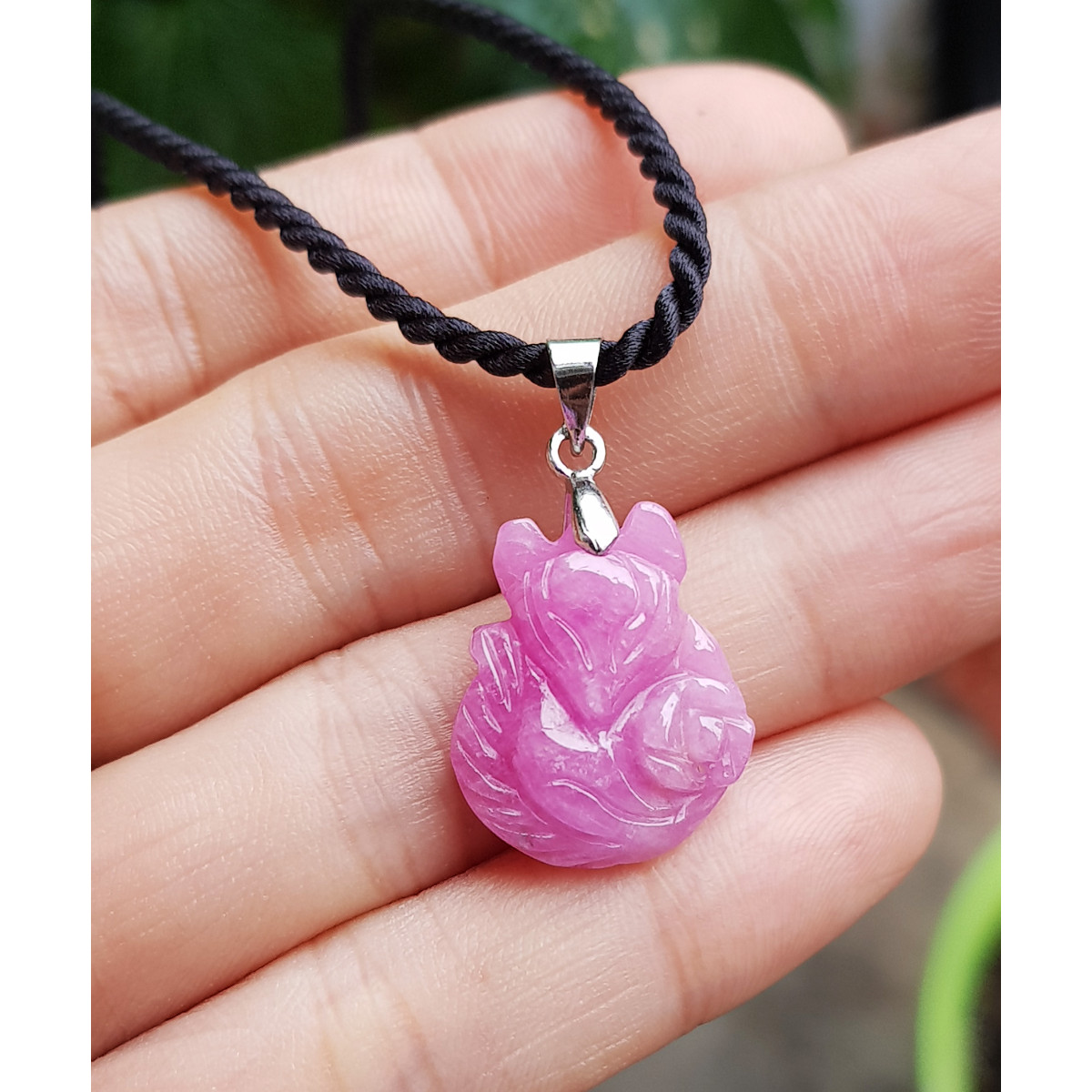 Mặt dây chuyền Hồ Ly đá Ruby bọc bạc kèm dây y hình