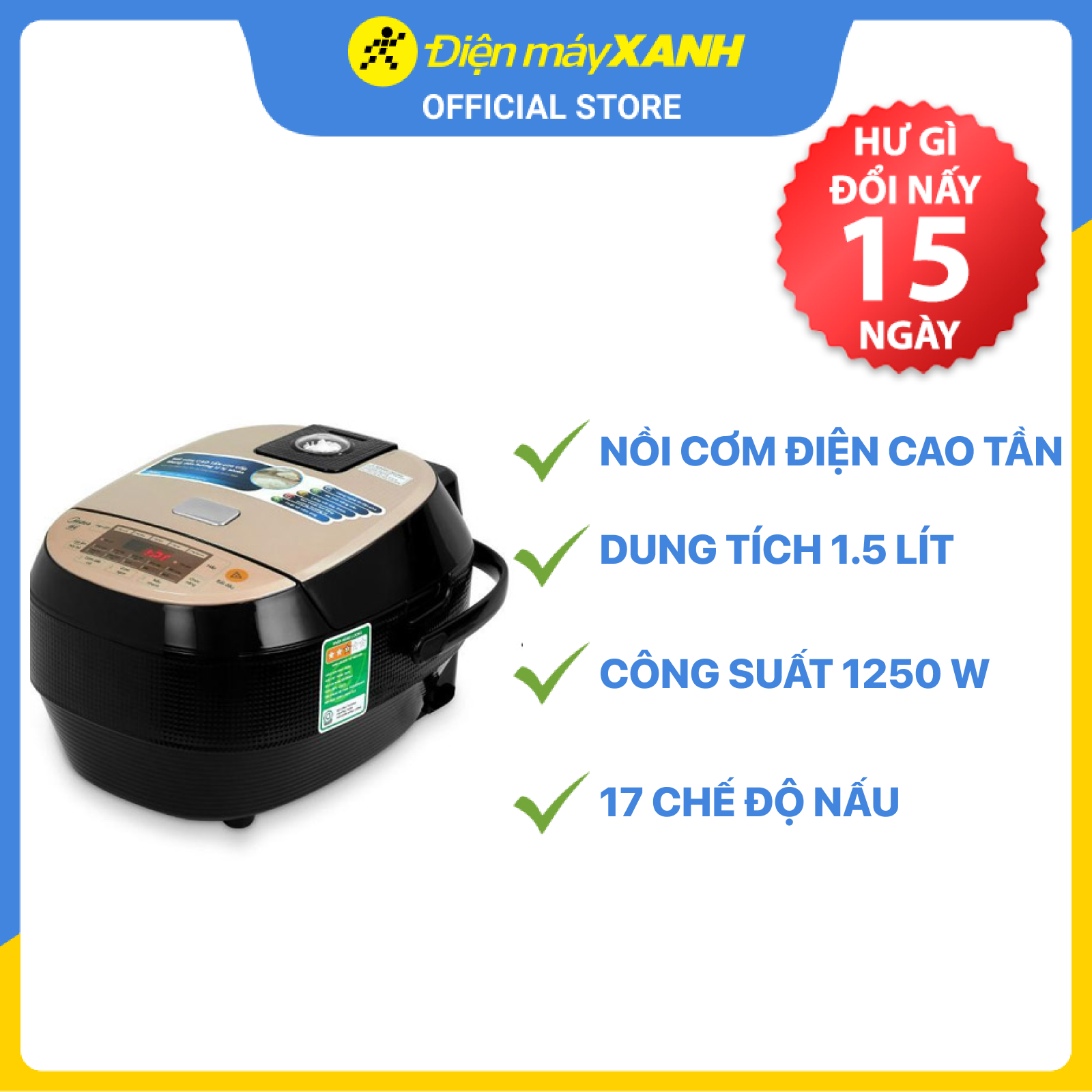 Nồi cơm điện tử cao tần Midea MB-HS4007 1.5L - Hàng Chính Hãng