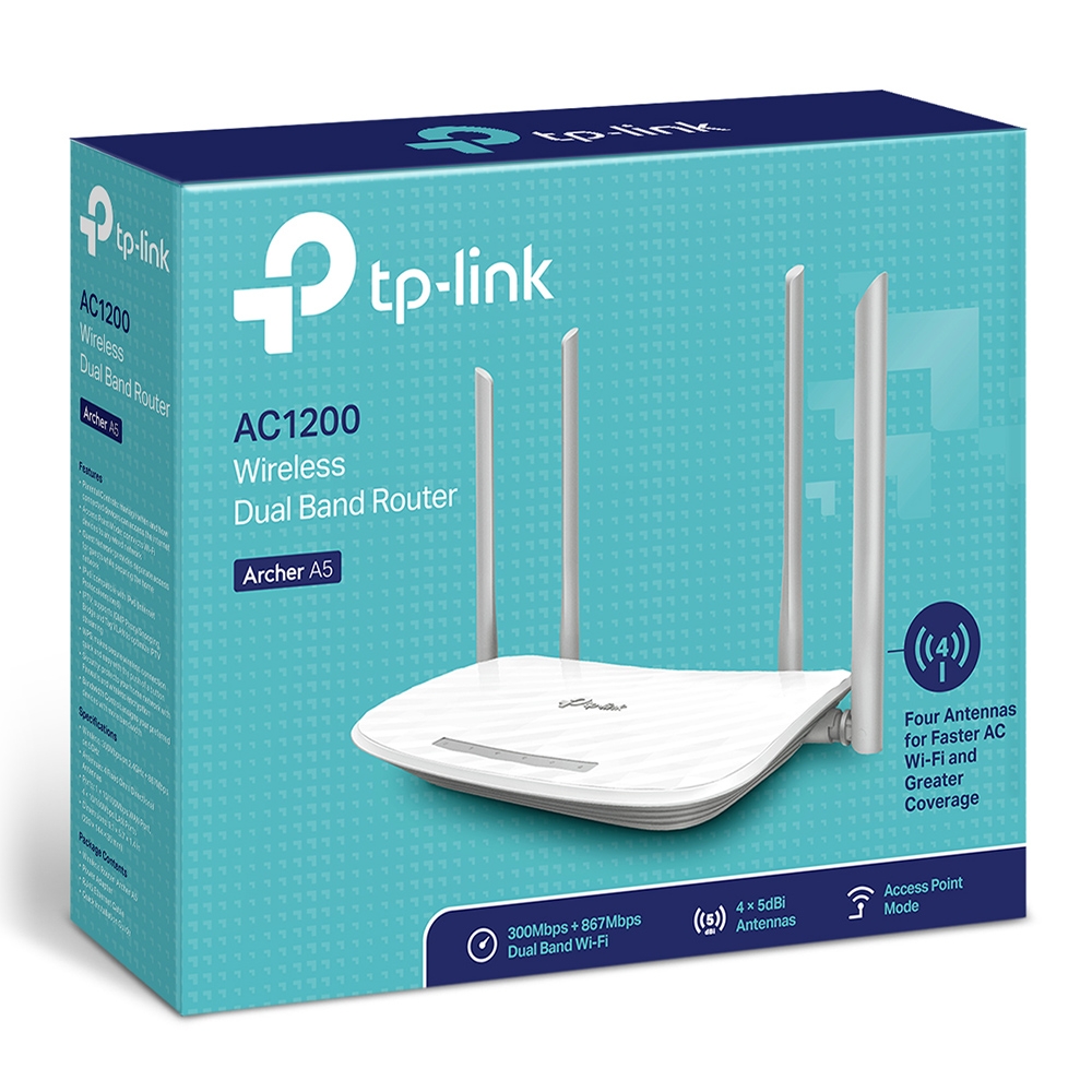 Phát Wifi TP-Lin Archer A5 (4 anten, 1167Mbps, 2 băng tần, Repeater, 4LAN)