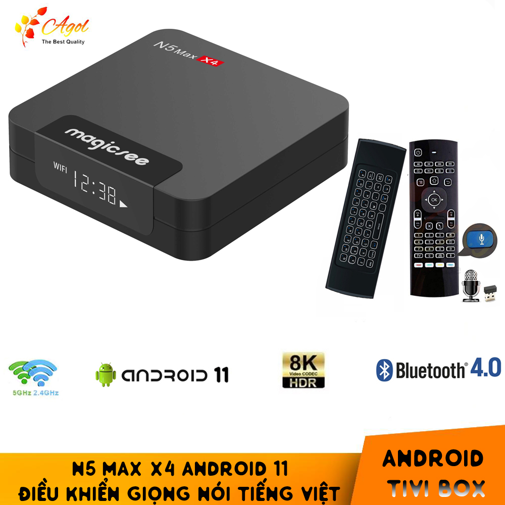 Android tivi box MAGICSEE N5 MAX X4 Ram 4G Android 11 điều khiển giọng nói kiêm bàn phím chuột bay có đèn nền dual wifi 2 băng tần bluetooth S905X4 cài sẵn phim, truyền hình cáp miễn phí vĩnh viễn cáp miễn phí vĩnh viễn - Hàng nhập khẩu