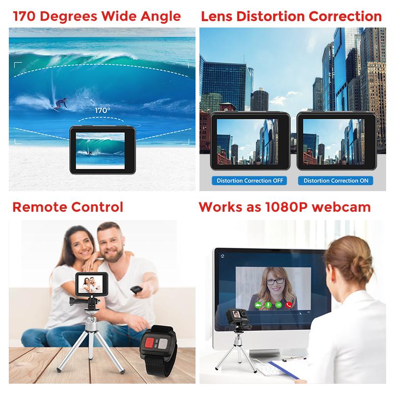 A10 Camera hành động 4K EIS Ultra HD 20MP WiFi 170D dưới nước cam màn hình cảm ứng 4x Zoom Video Go Sport Pro Cam Cam