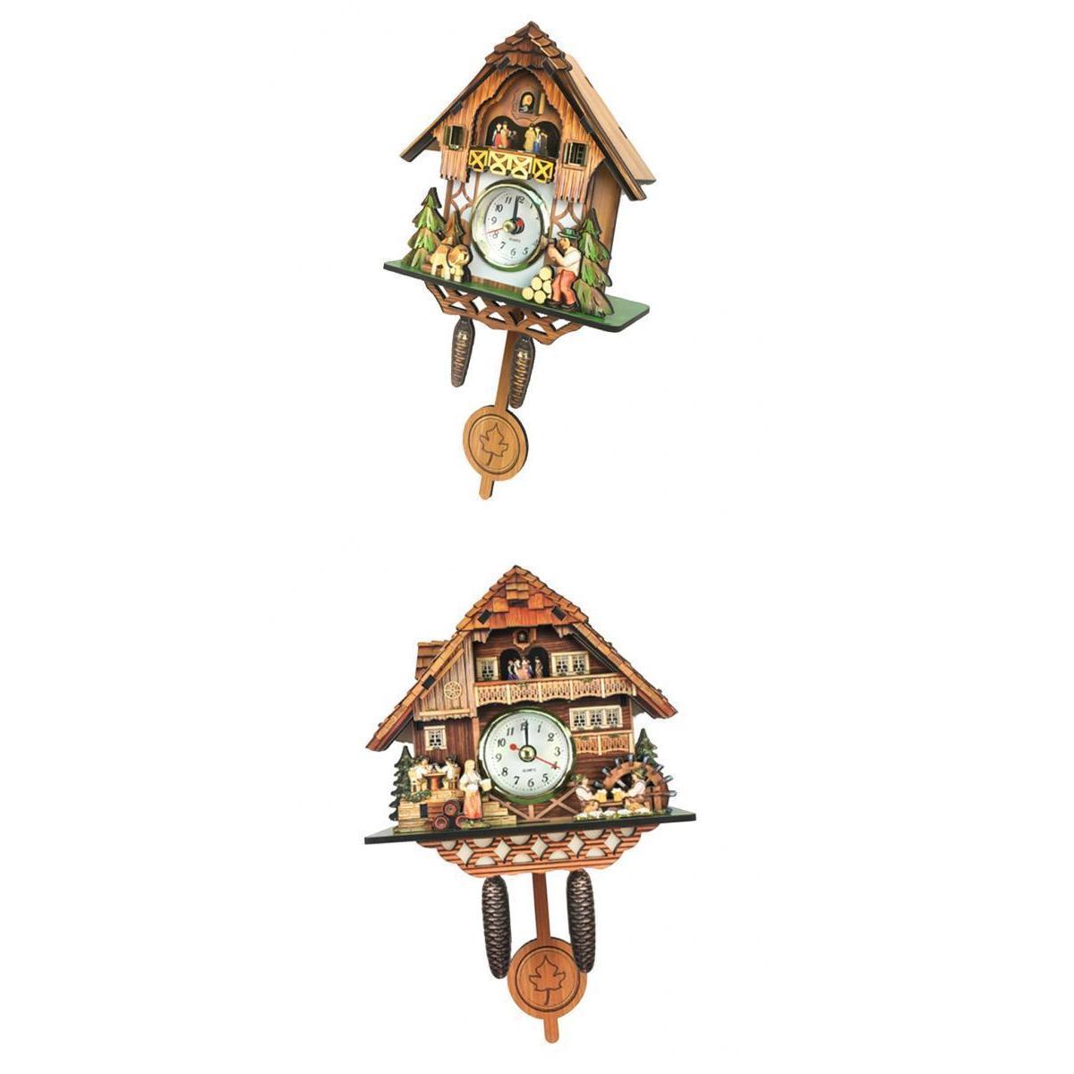 2pcs Wooden Cuckoo Clock Birds Wall Clocks for Kids Bedroom Living Room Decor