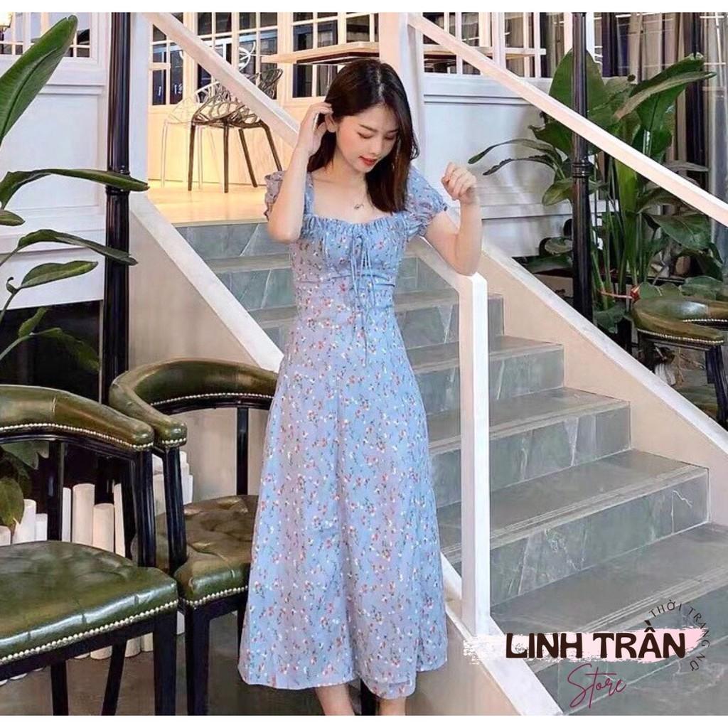 Váy Maxi Xanh Hoa Nhí Có Mút Ngực Đầm Hoa Nhí Dáng Suông Linh Trần Store