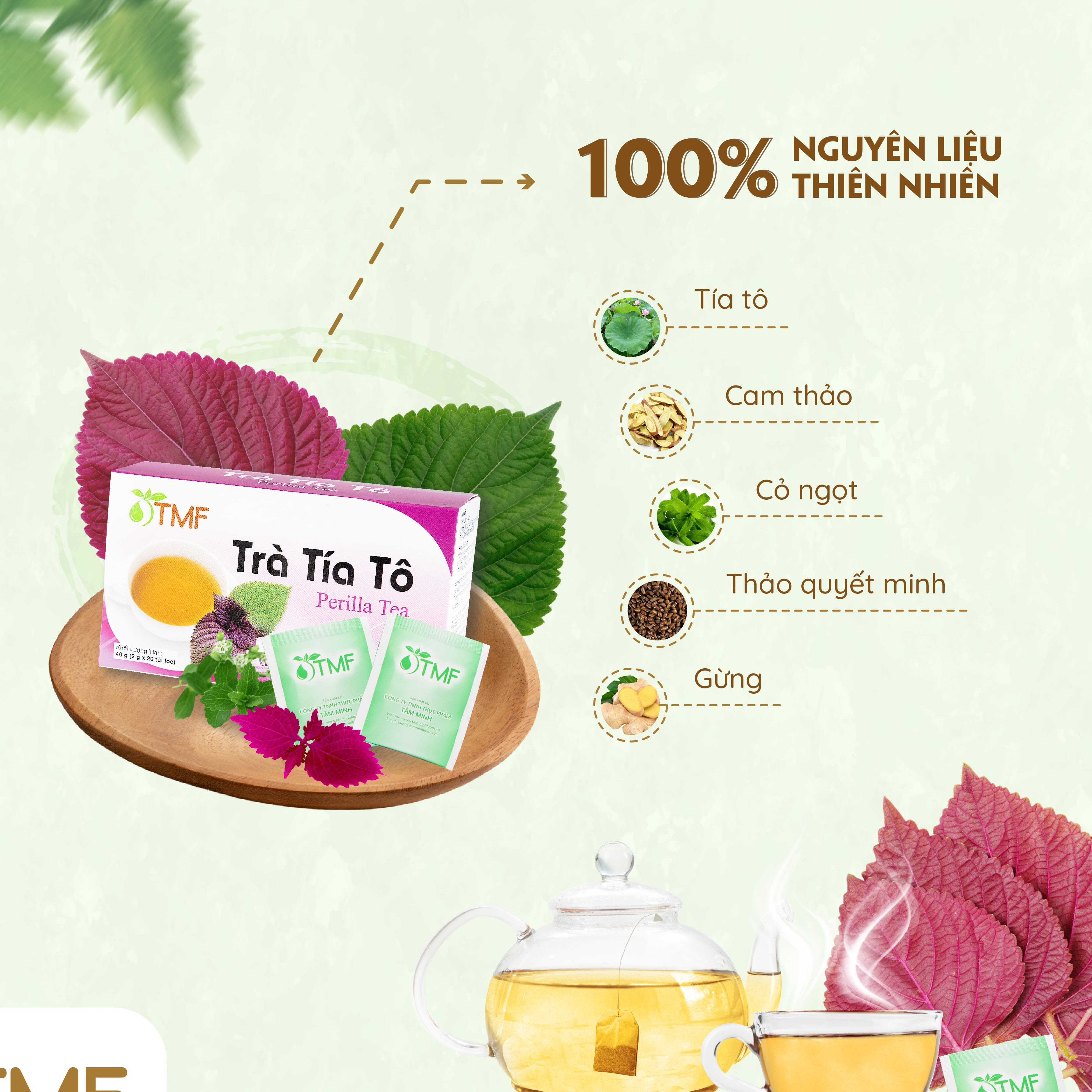 Trà Tía Tô Tâm Minh Foods dạng túi lọc hộp 20 gói