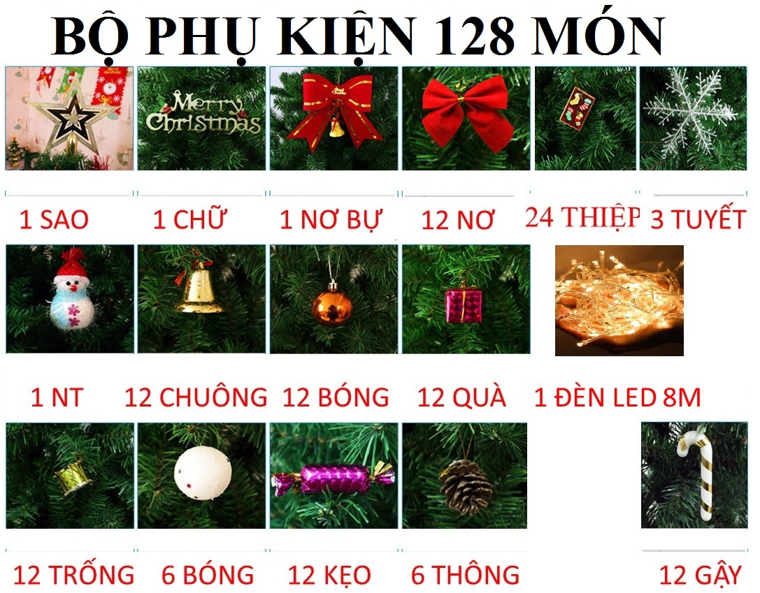 Cây Thông Noel 1m8 Trang Trí Giáng Sinh Kèm Bộ Phụ Kiện Quả Châu Bông Tuyết Dây Đèn Led...Trang Trí Cây Thông Giáng Sinh 1m8