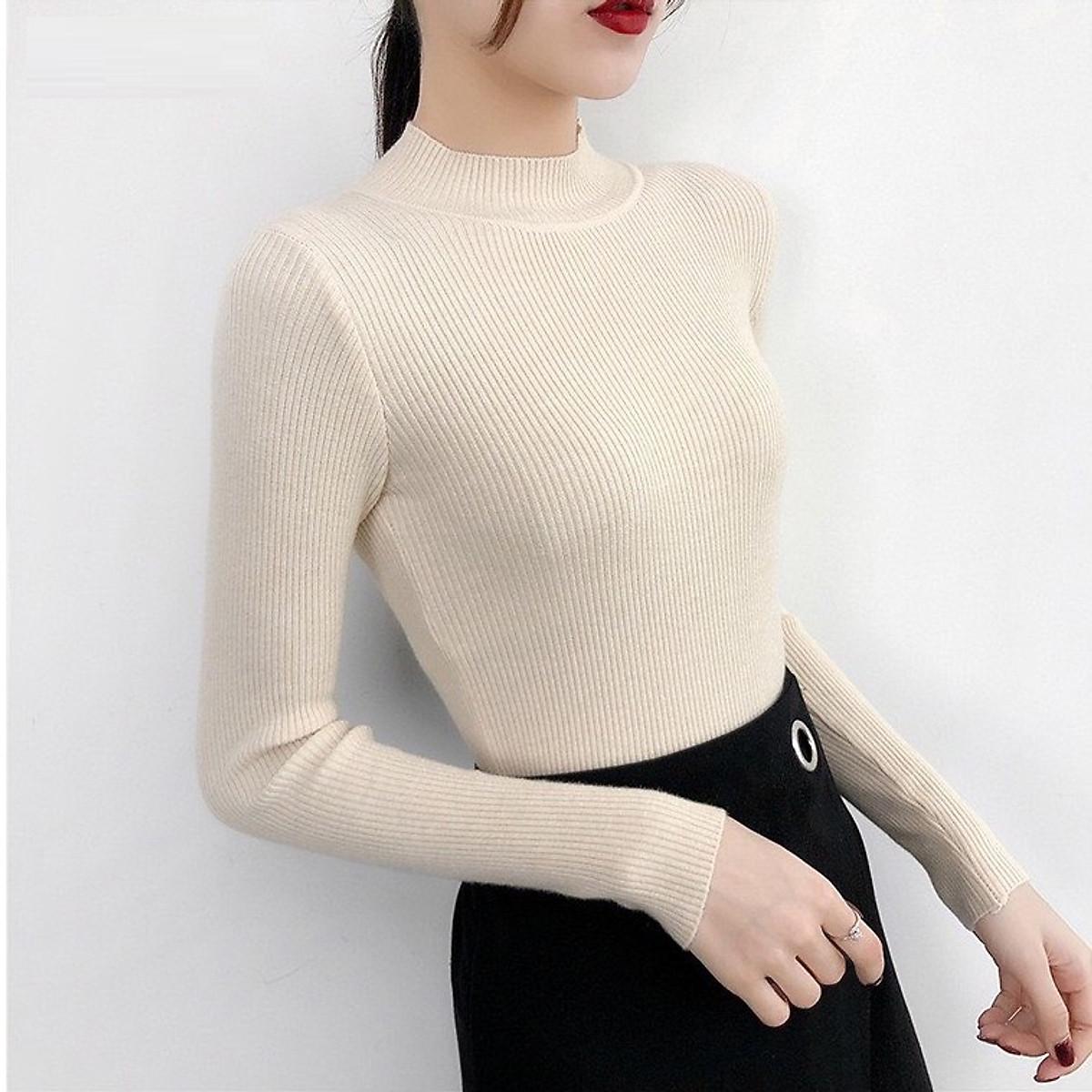 Áo len nữ tơ kéo siêu đẹp - áo tăm nữ tay dài cổ 3 phân