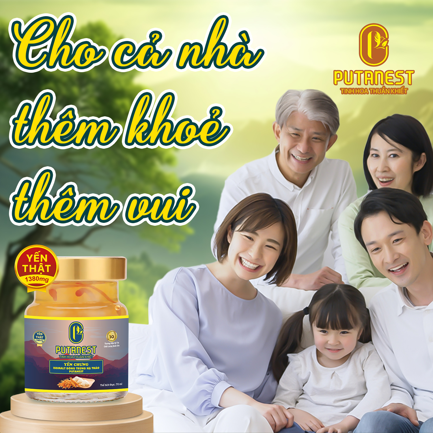 Yến chưng Isomalt Đông trùng hạ thảo PUTANEST hộp quà cao cấp 12 hũ 70ml cho người tiểu đường