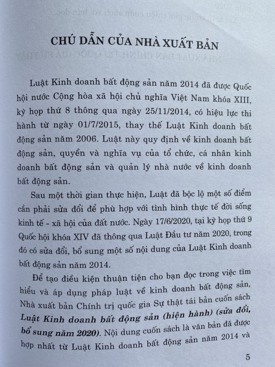 Luật Kinh Doanh Bất Động Sản (hiện hành) (sửa đổi, bổ sung năm 2020)